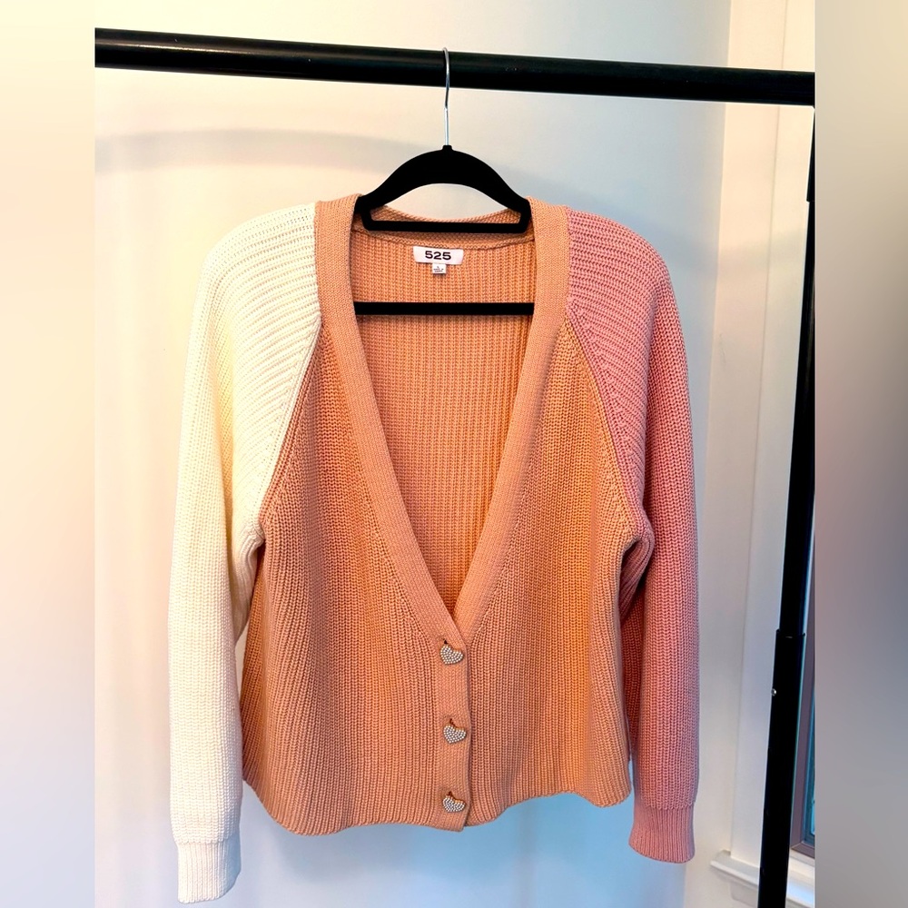 525 America Pink and Cream Cardigan Sweater